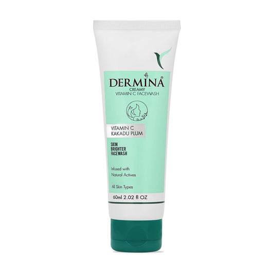 DERMINA Creamy Vitamin C Face Wash with Kakadu Plum for Clean & Glowing Skin | Oil Free Skin & Instant Glow | For All Skin Types | Women & Men