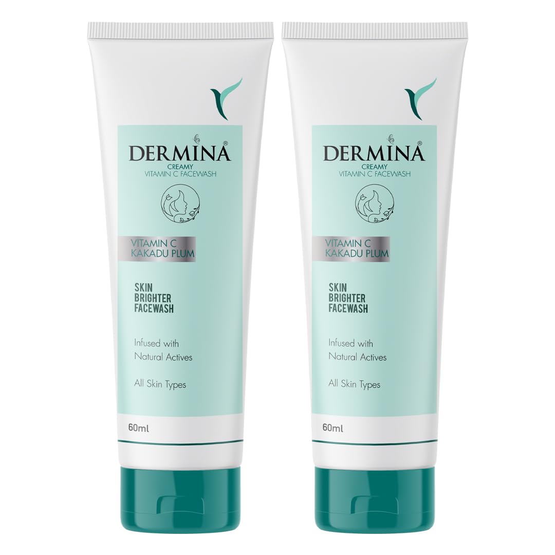 DERMINA Creamy Vitamin C Face Wash with Kakadu Plum for Clean & Glowing Skin | Oil Free Skin & Instant Glow | For All Skin Types | Women & Men