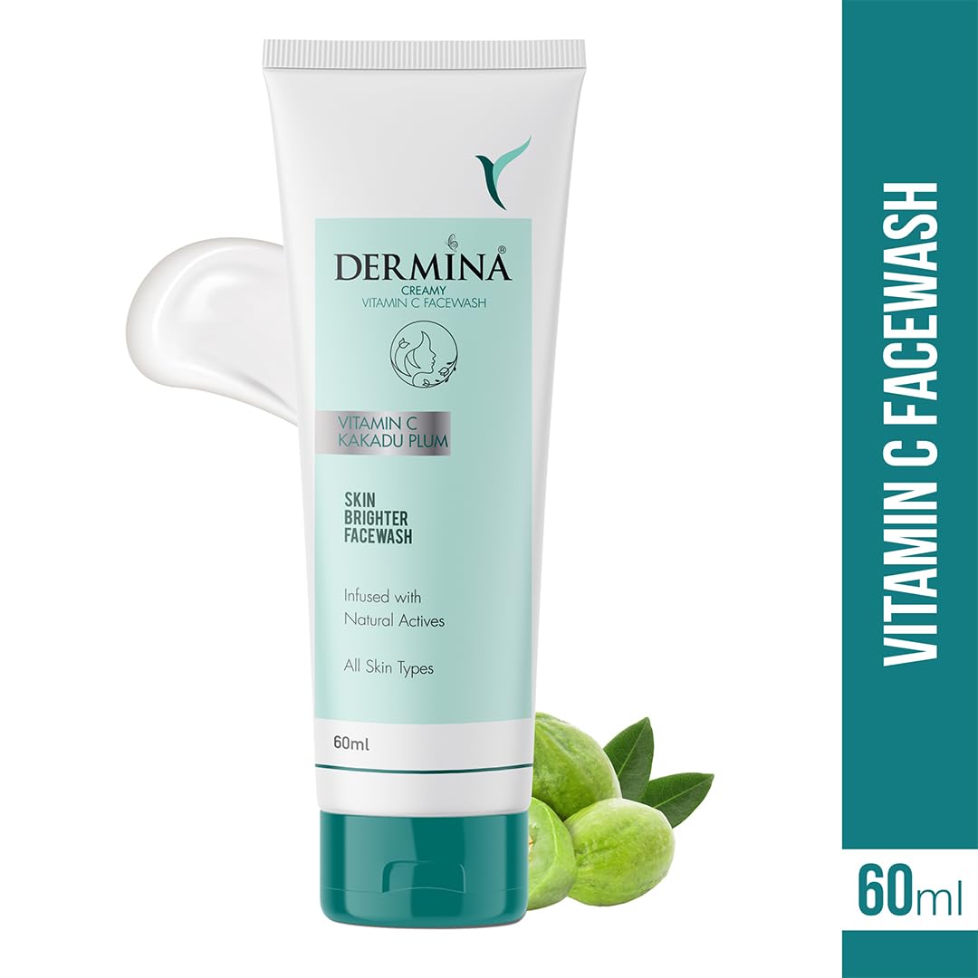 DERMINA Creamy Vitamin C Face Wash with Kakadu Plum for Clean & Glowing Skin | Oil Free Skin & Instant Glow | For All Skin Types | Women & Men