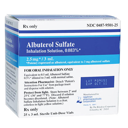 Albuterol Sulfate Inhalation Solution 0.083% 2.5 mg/3 ml by Ritedose 25/Box (Rx)
