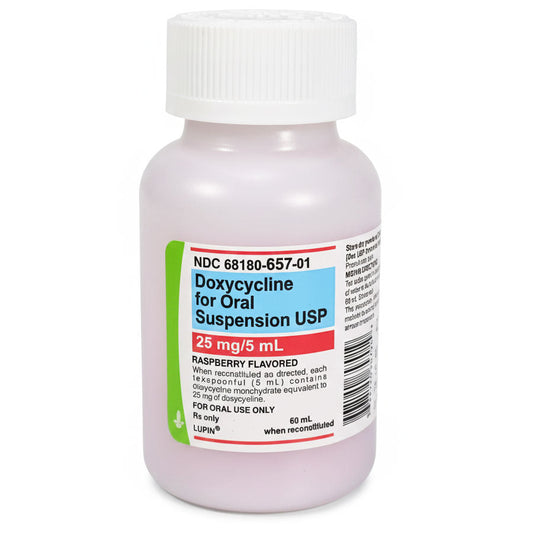 Doxycycline for Oral Suspension 25 mg/5 mL Strength 60 mL (RX)