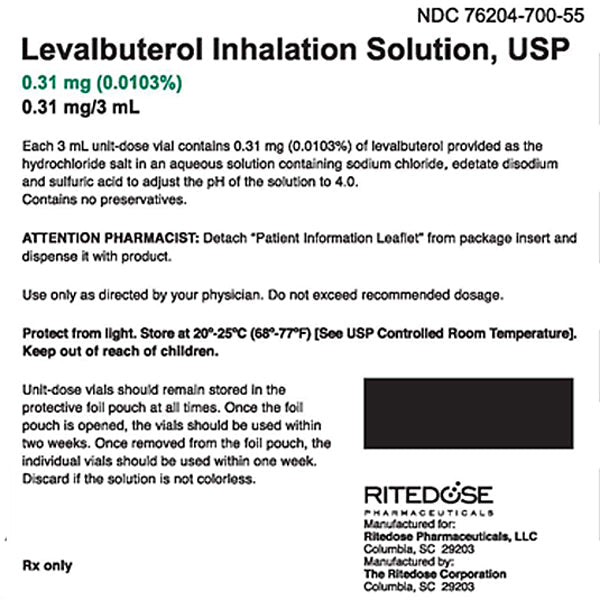 Levalbuterol Inhalation Solution 0.31 mg Nebulizer Vial 3 mL x 30/Box - Ritedose