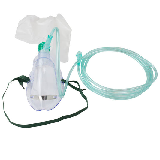 Non-Rebreather Oxygen Mask, Elongated Shape, Adult Size with 7 foot Tubing & Safety Vent