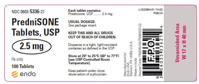 Prednisone Tablets 2.5 mg by Endo USA 100 Count (RX)