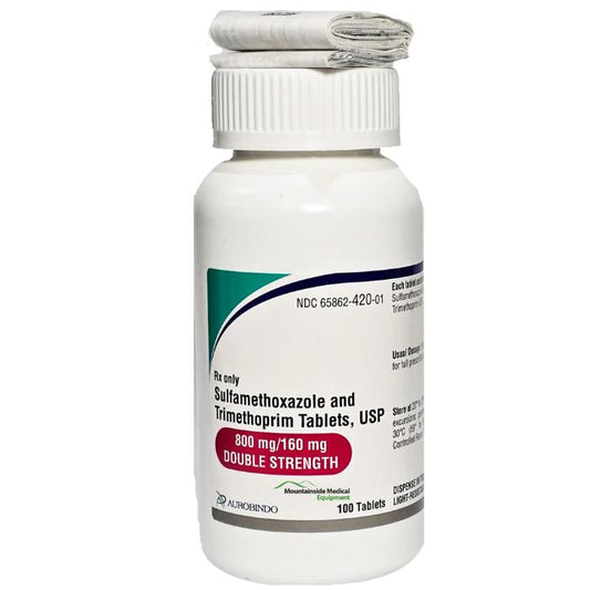 Sulfamethoxazole and Trimethoprim 800mg/160 mg Double Strength Tablets 100/Bottle (RX)