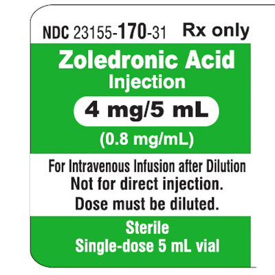 Zoledronic Acid Injection 4 mg/ 5 mL (0.8 mg/mL) Single-Dose Viial 5 mL (RX)