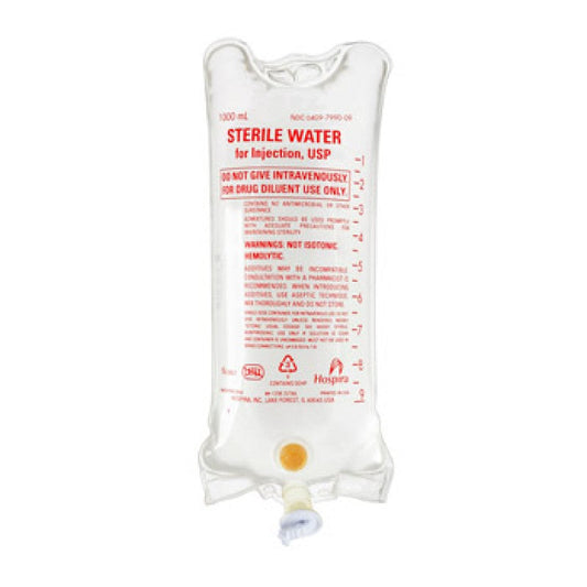 IV Bag Sterile Water for Injection Solution 1000ml, 12/Case (Rx)